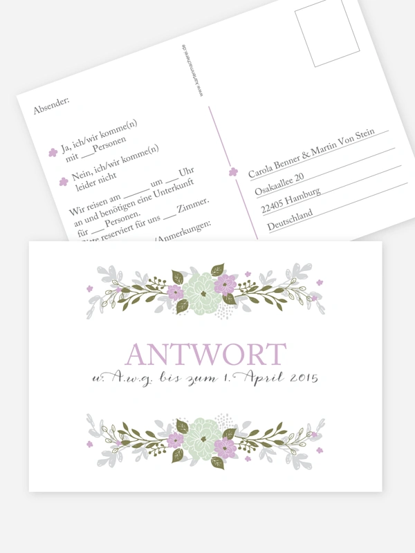Antwortkarte Hochzeit Blumenkranz