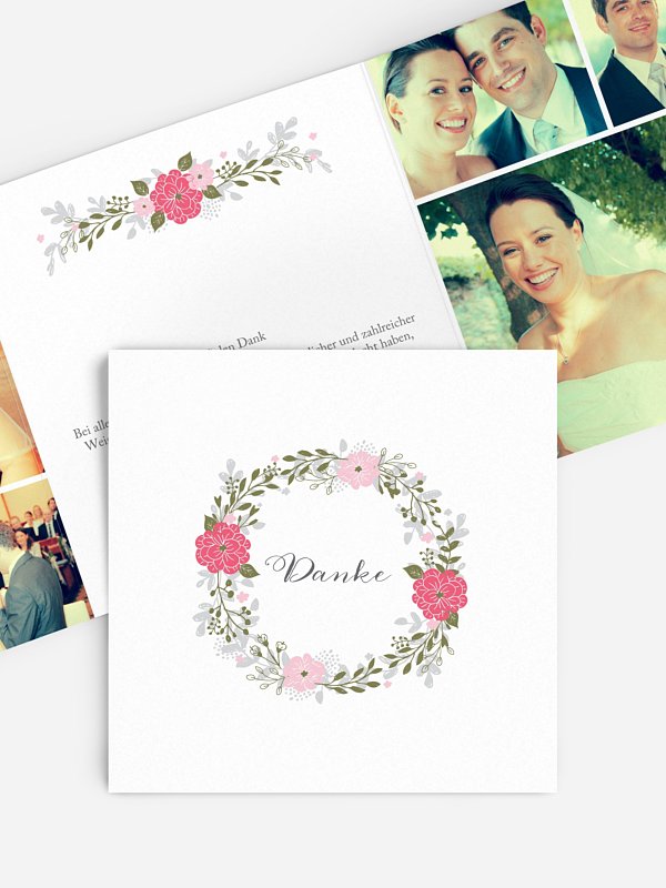 Dankeskarte Hochzeit Blumenkranz