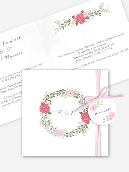 Faire-part mariage Couronne de fleurs