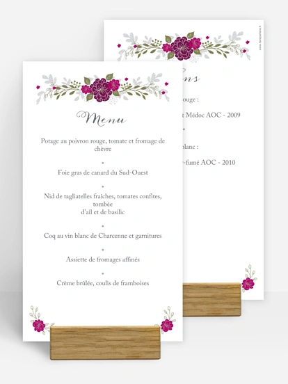 Menu mariage Couronne de fleurs