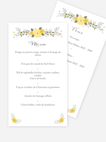 Menu mariage Couronne de fleurs