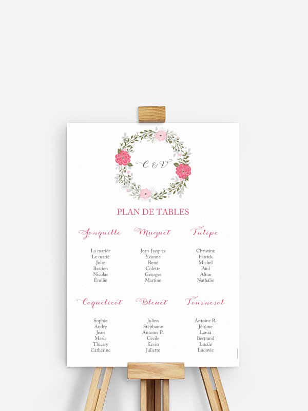 Poster plan de table mariage Couronne de fleurs
