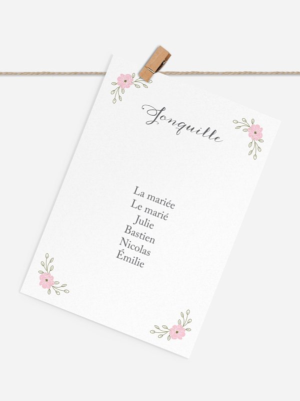 Cartons plan de table mariage Couronne de fleurs