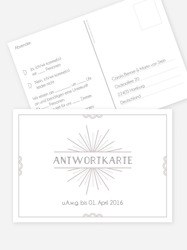 Antwortkarte Hochzeit Glam