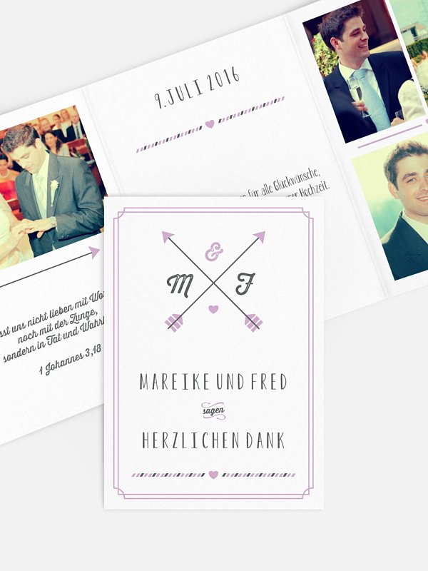 Dankeskarte Hochzeit Mitten ins Herz