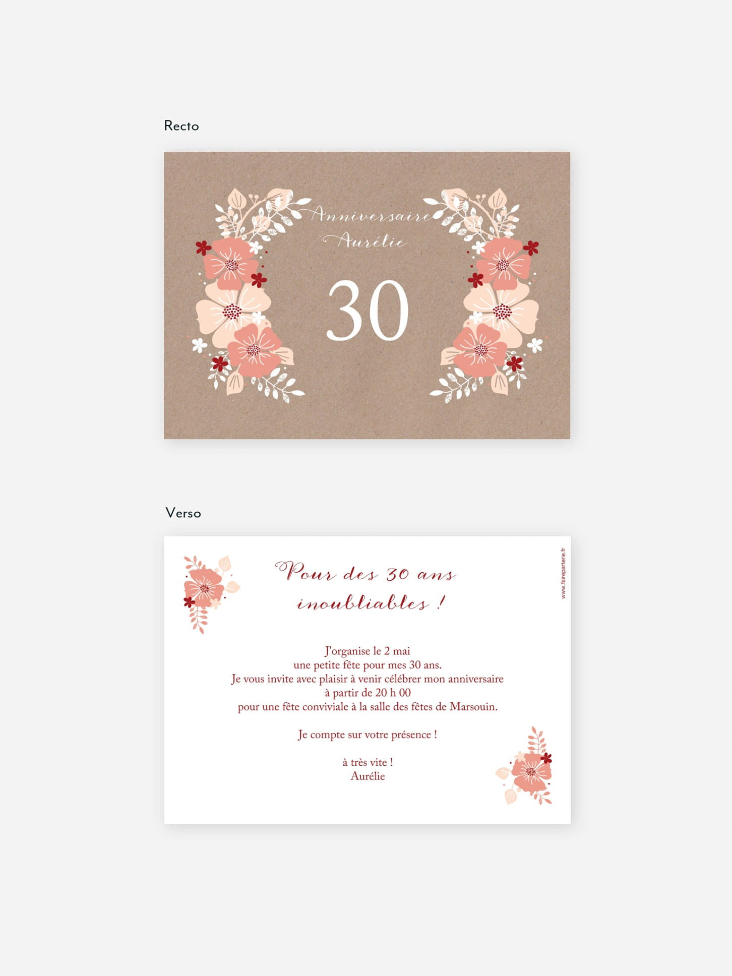 invitation anniversaire 30 Champêtre printanier