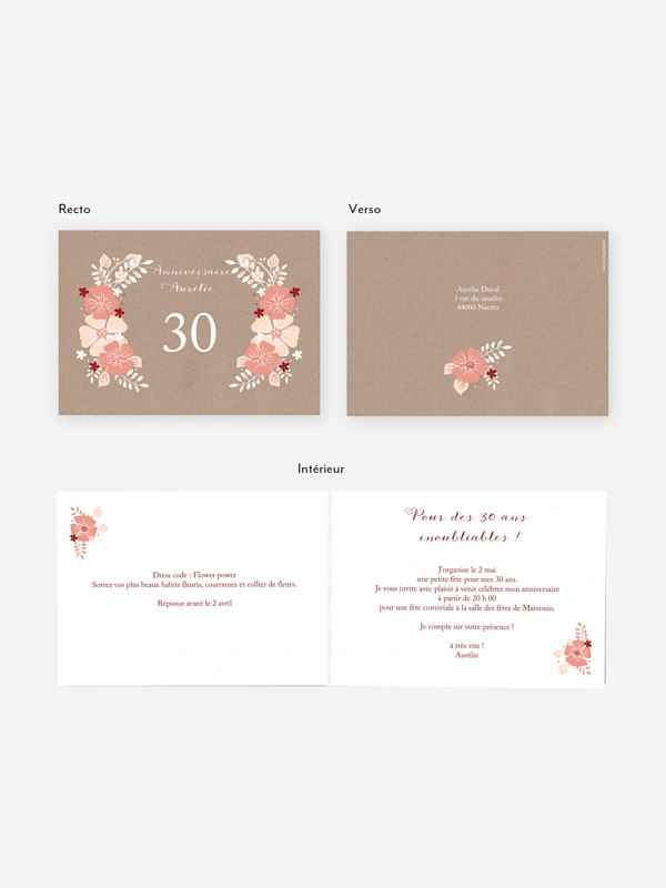 invitation anniversaire 30 Champêtre printanier