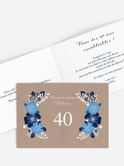 Invitation anniversaire 40 Noble Flowers - dorure