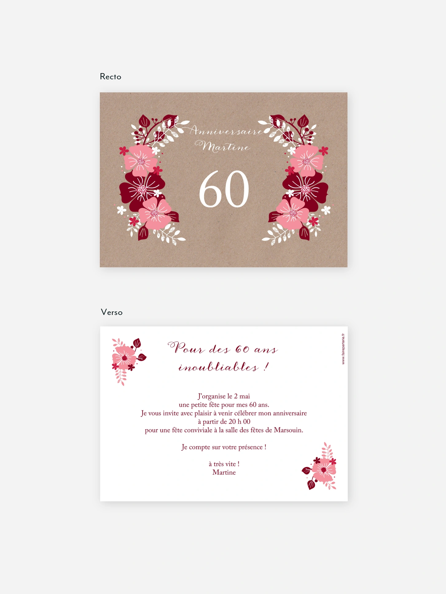 invitation anniversaire 60 Champêtre printanier