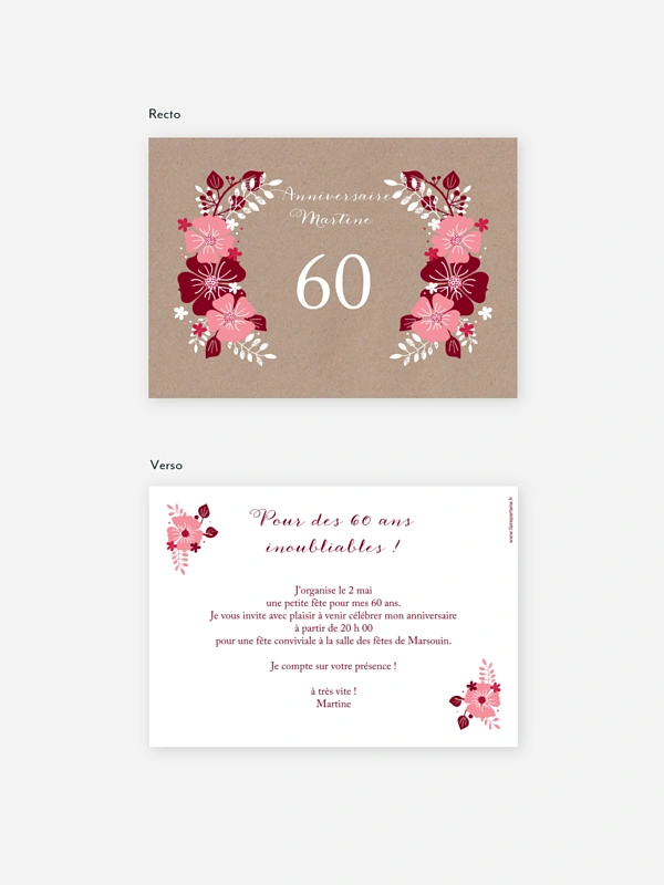 invitation anniversaire 60 Champêtre printanier