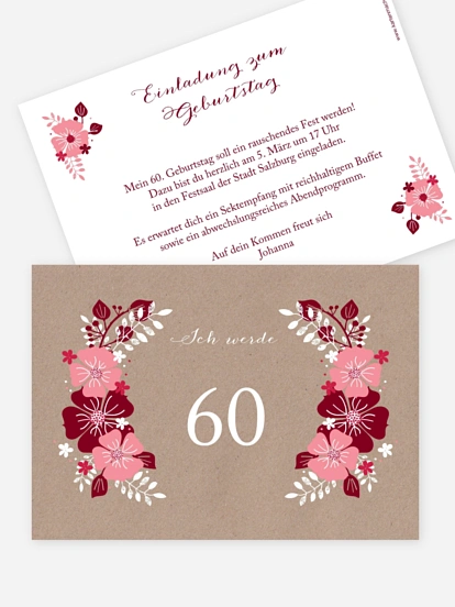 Einladung 60. Geburtstag Blumig