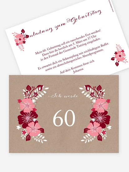 Einladung 60. Geburtstag Blumig