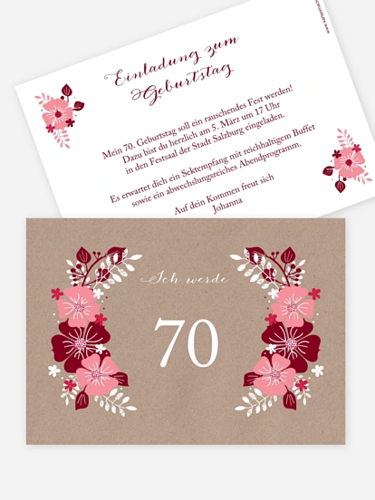 Einladung 70. Geburtstag Blumig