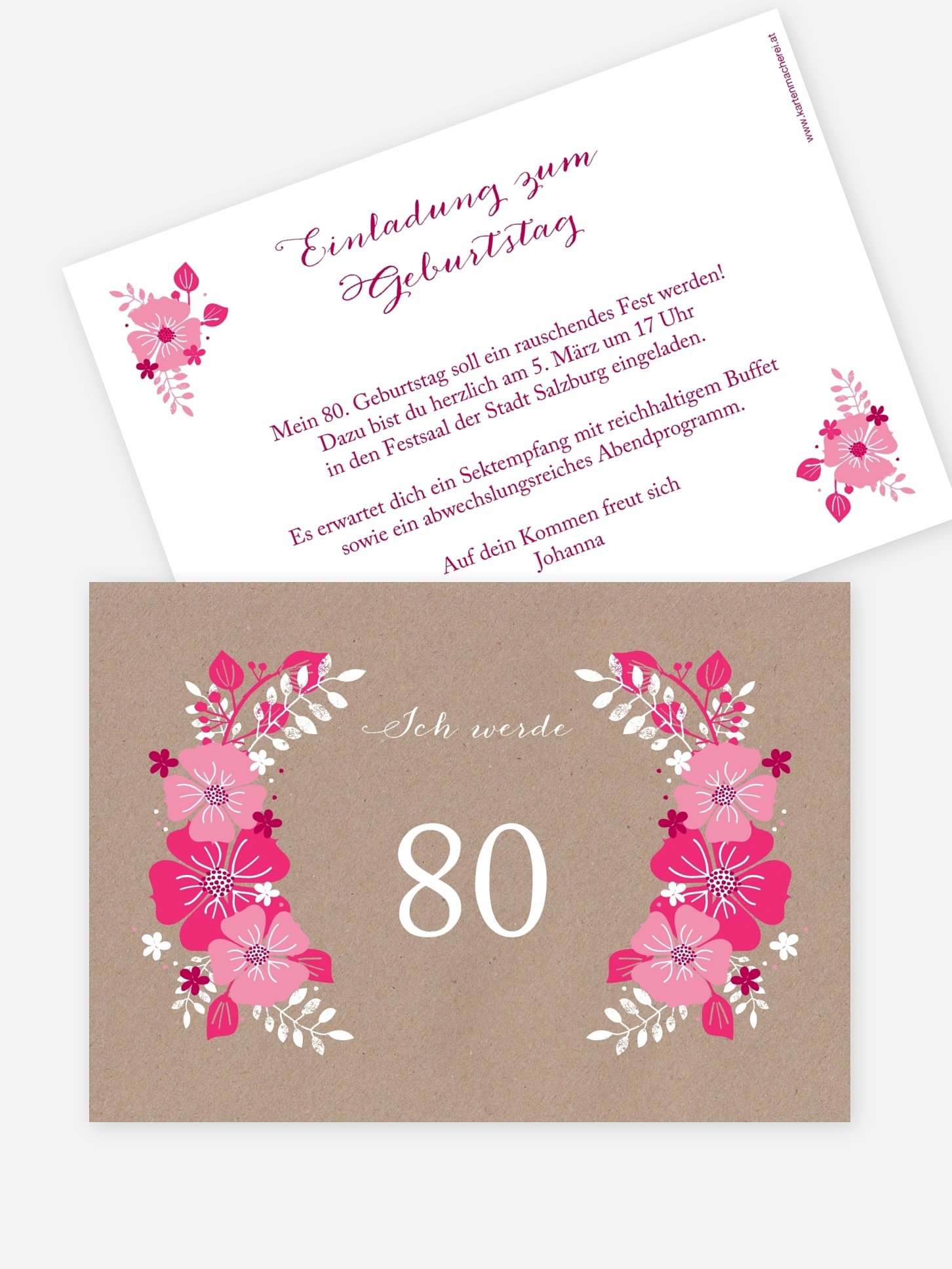 Einladung 80. Geburtstag Blumig