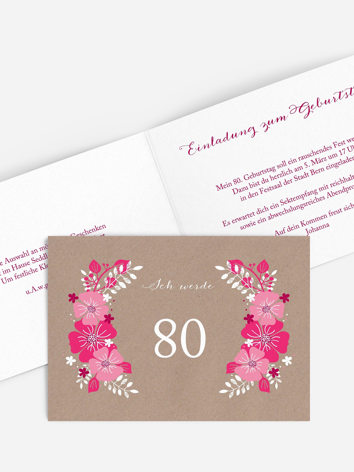 Einladung 80. Geburtstag Blumig