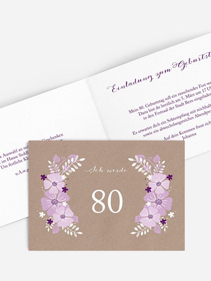 Einladung 80. Geburtstag Blumig