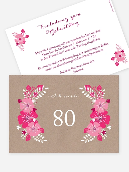 Einladung 80. Geburtstag Blumig