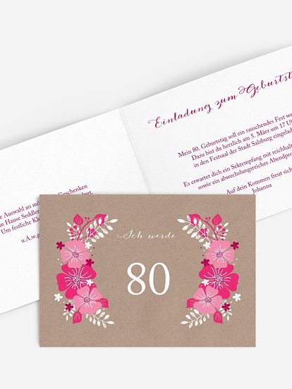 Einladung 80. Geburtstag Blumig