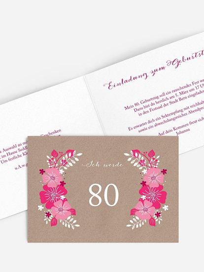 Einladung 80. Geburtstag Blumig