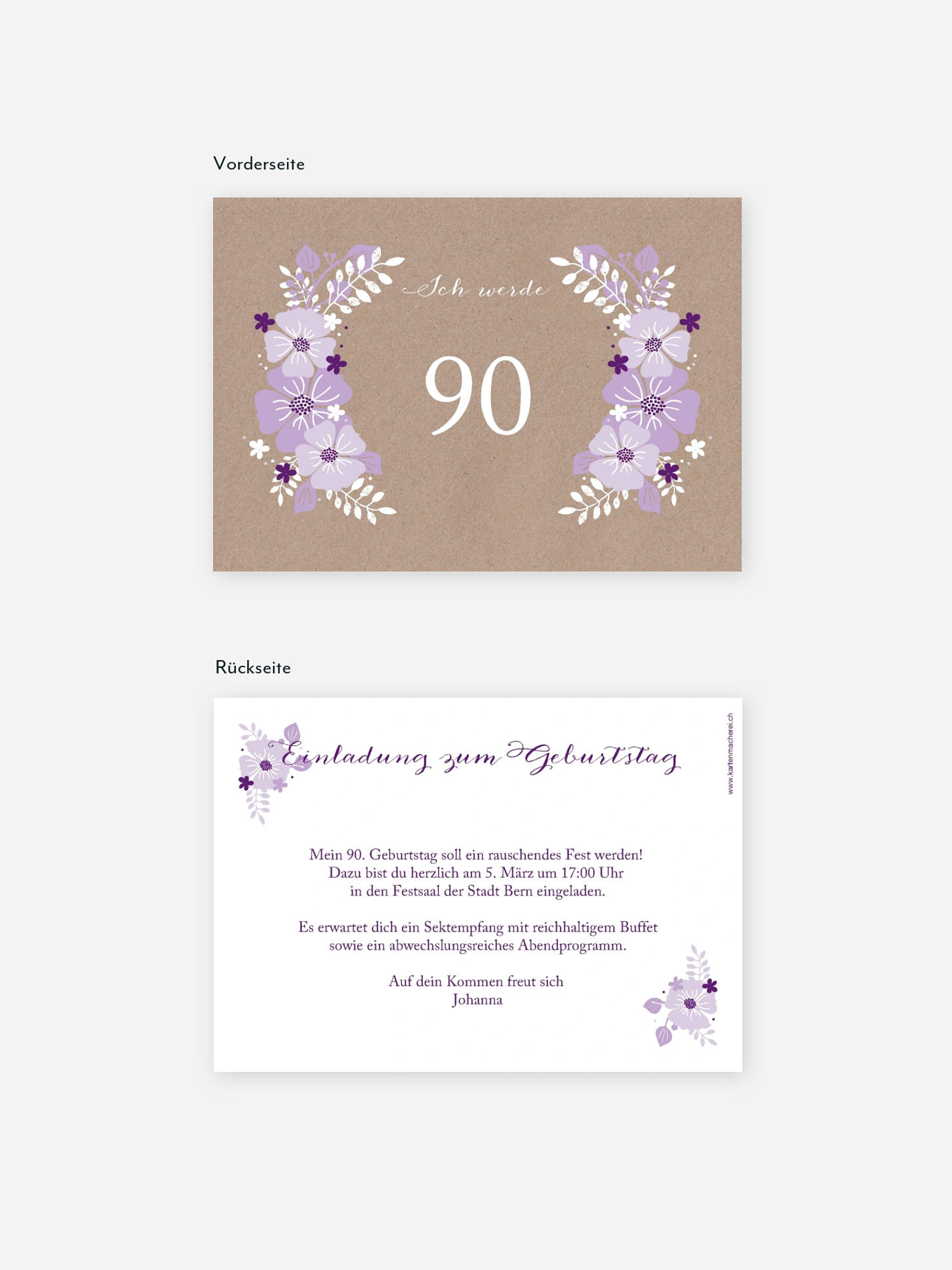 Einladung 90. Geburtstag Blumig