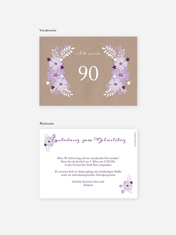 Einladung 90. Geburtstag Blumig