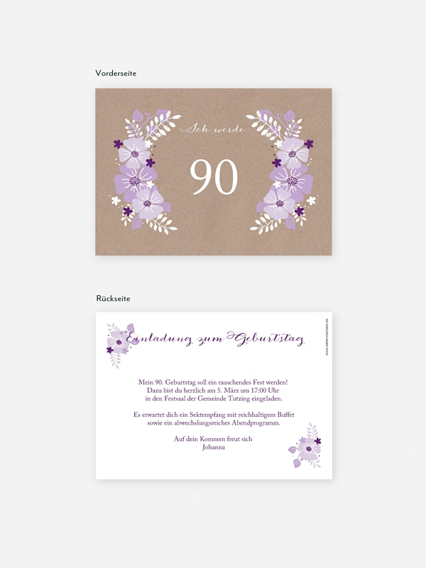 Einladung 90. Geburtstag Blumig