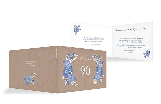 Einladung 90. Geburtstag Blumig