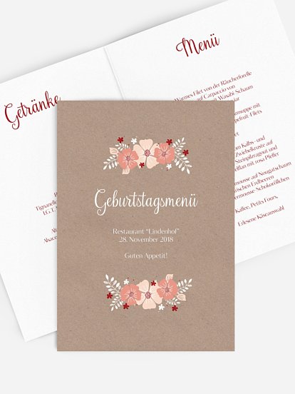 Menükarte Geburtstag Blumig