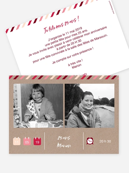 invitation anniversaire Pictos kraft