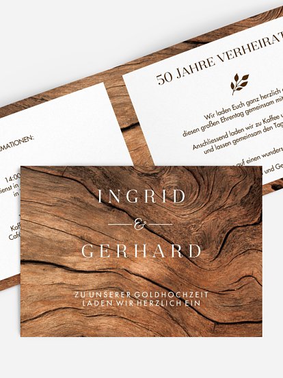 Einladung zur Goldenen Hochzeit Auf Holz