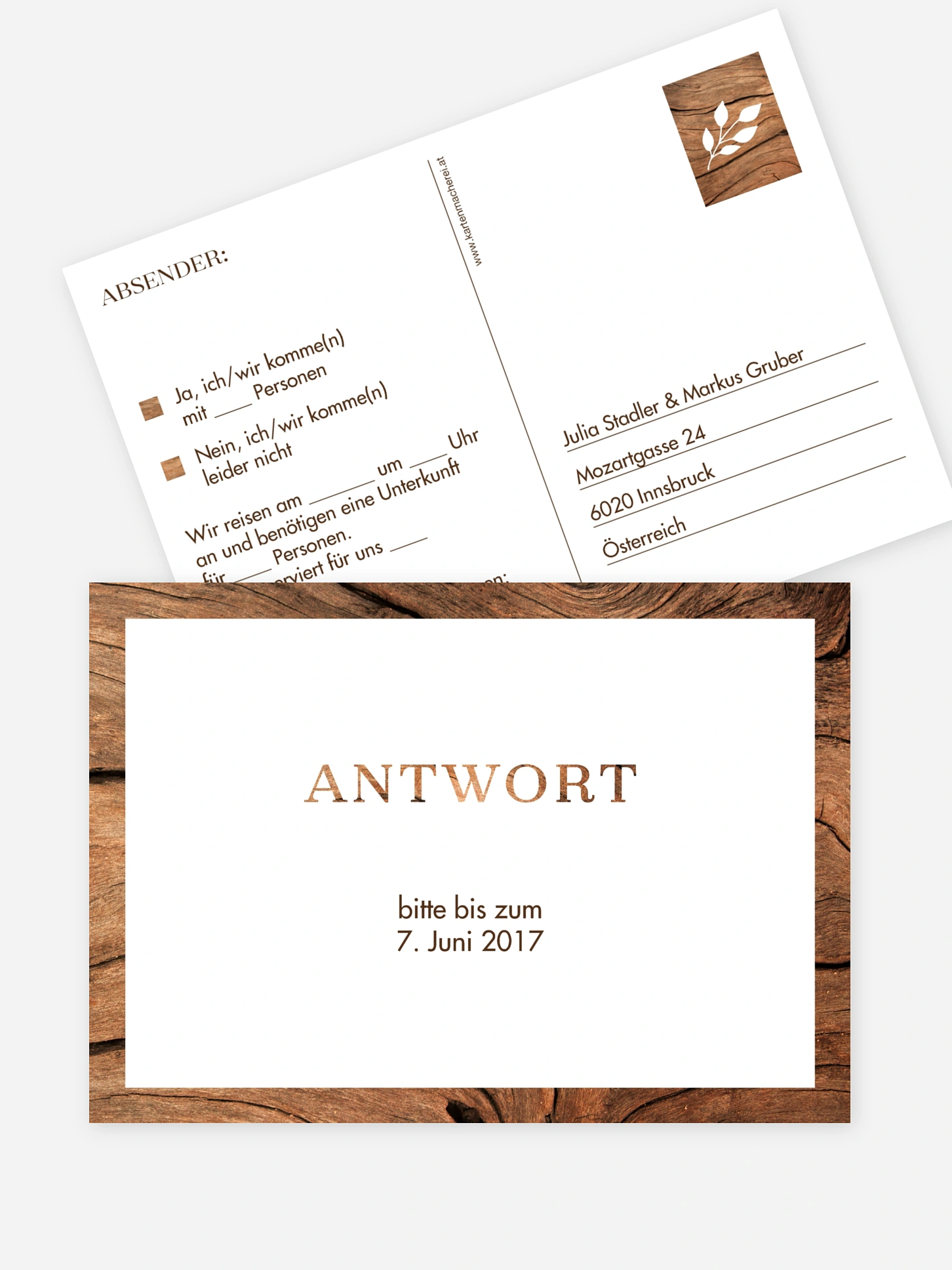 Antwortkarte Hochzeit Auf Holz