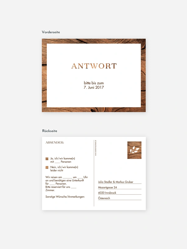 Antwortkarte Hochzeit Auf Holz