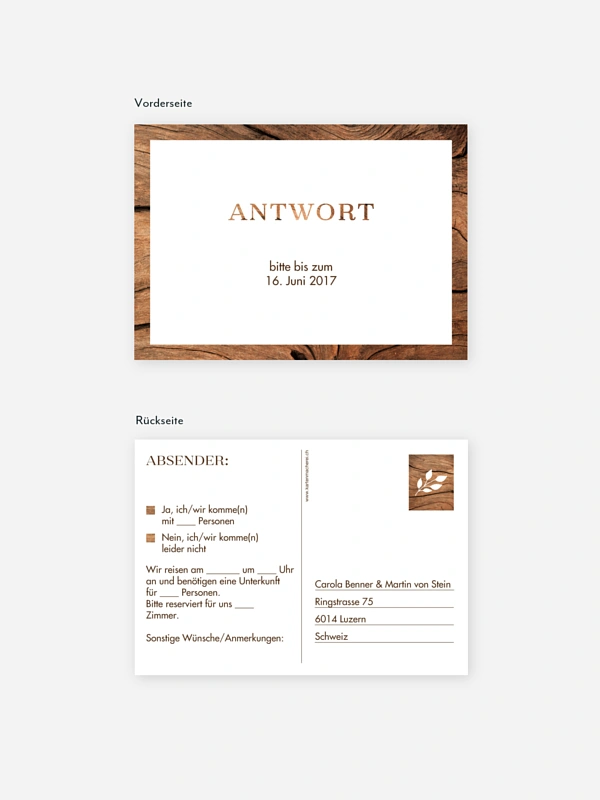 Antwortkarte Hochzeit Auf Holz