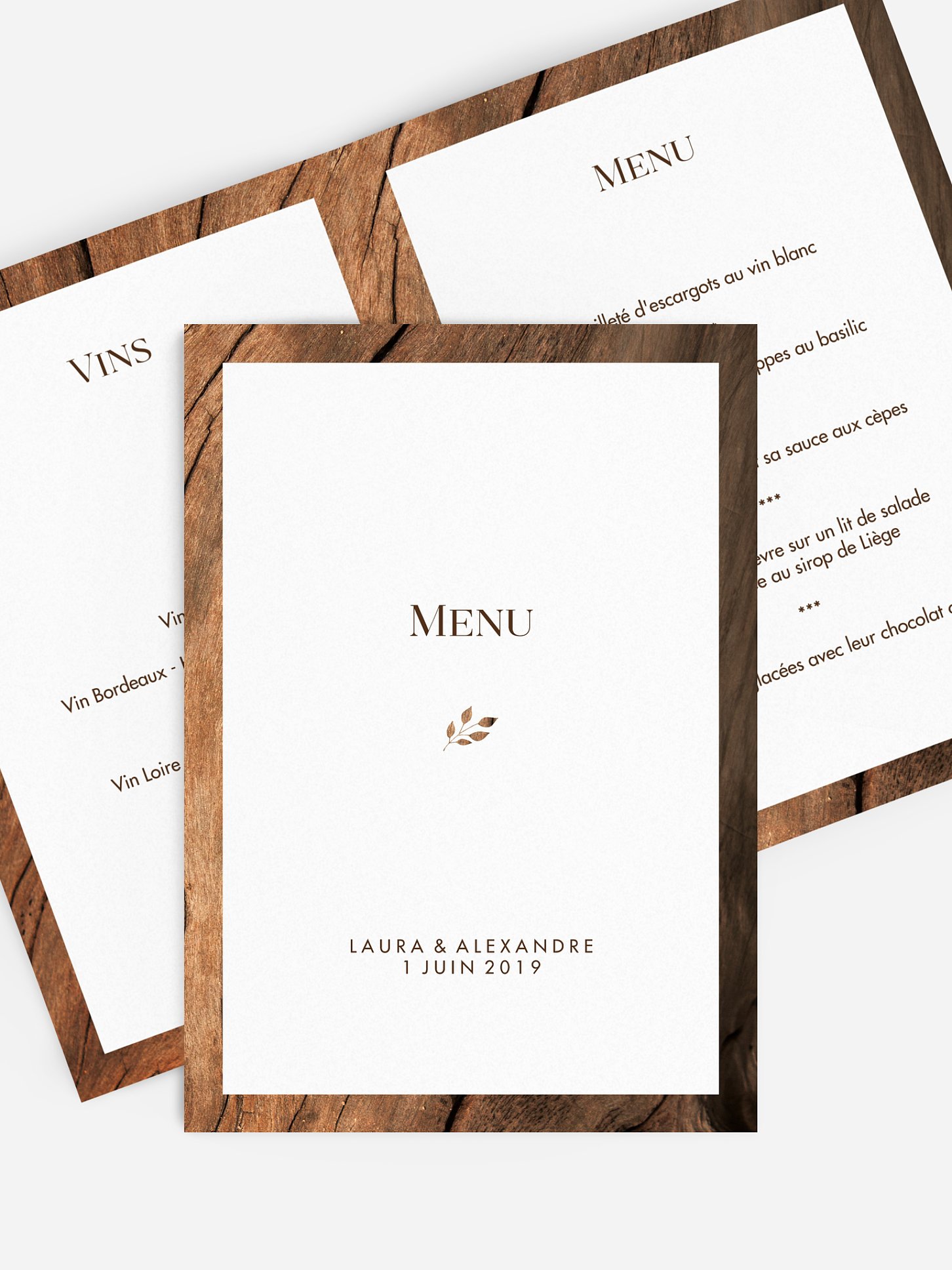 Menu mariage Effet bois