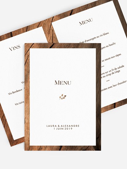 Menu mariage Effet bois