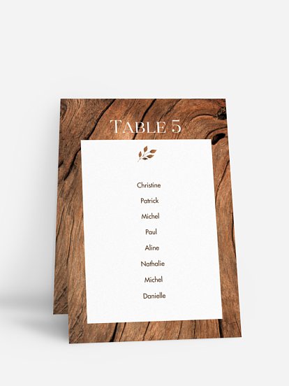 Nom de table mariage Effet bois