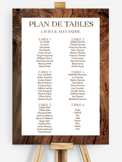 Poster plan de table mariage Effet bois