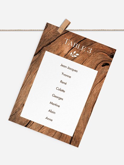 Cartons plan de table mariage Effet bois