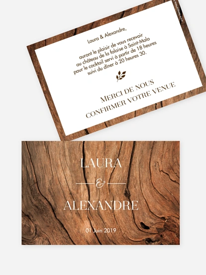 Carton d'invitation Effet bois