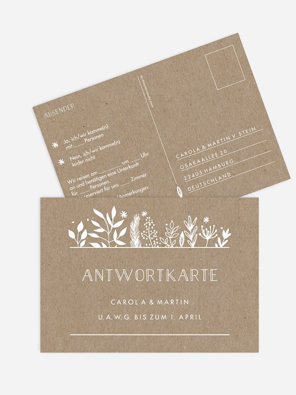 Antwortkarte Hochzeit Les Floralies Kraftpapier