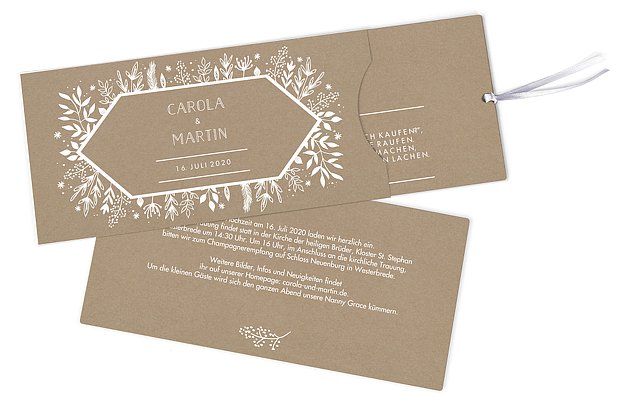 Hochzeitseinladung Les Floralies Kraftpapier