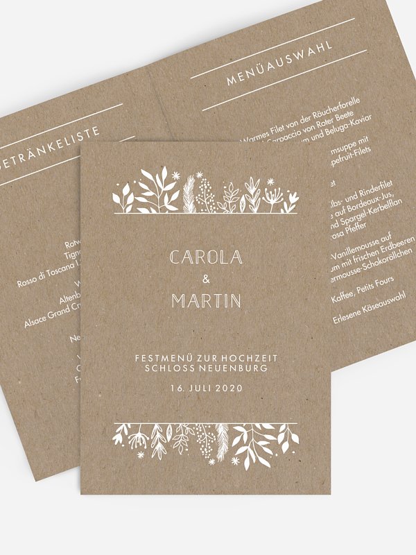 Menükarte Hochzeit Les Floralies Kraftpapier