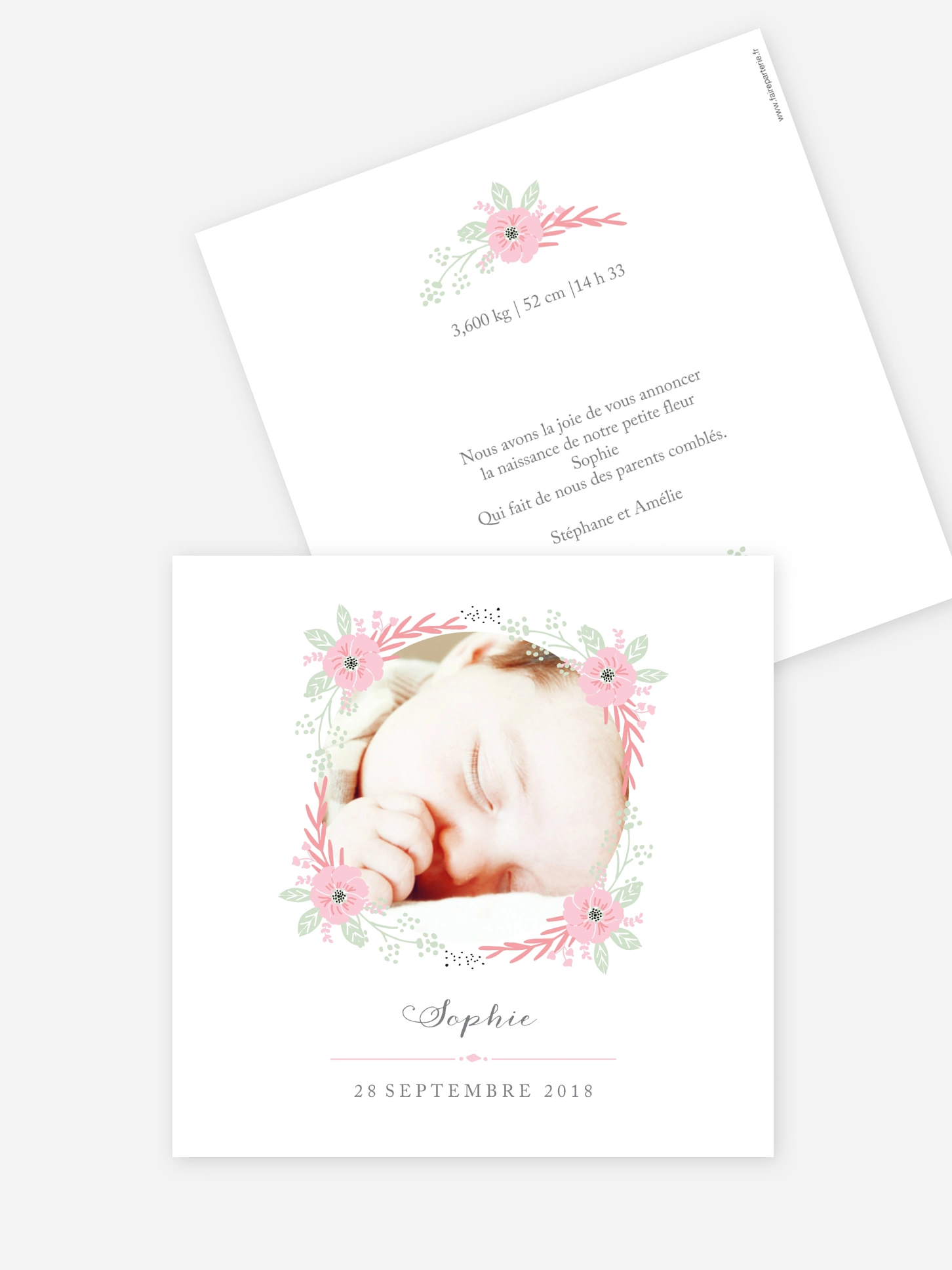 Faire-part naissance Couronne fleurie