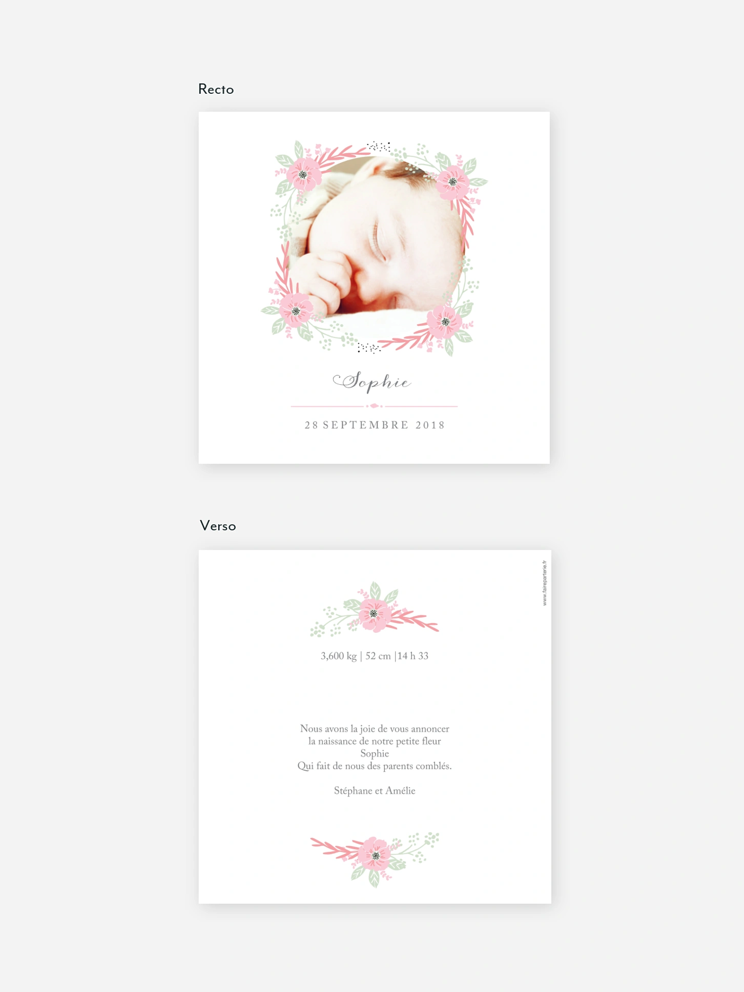Faire-part naissance Couronne fleurie