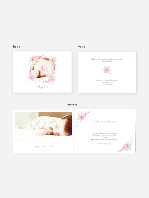 Faire-part naissance Couronne fleurie