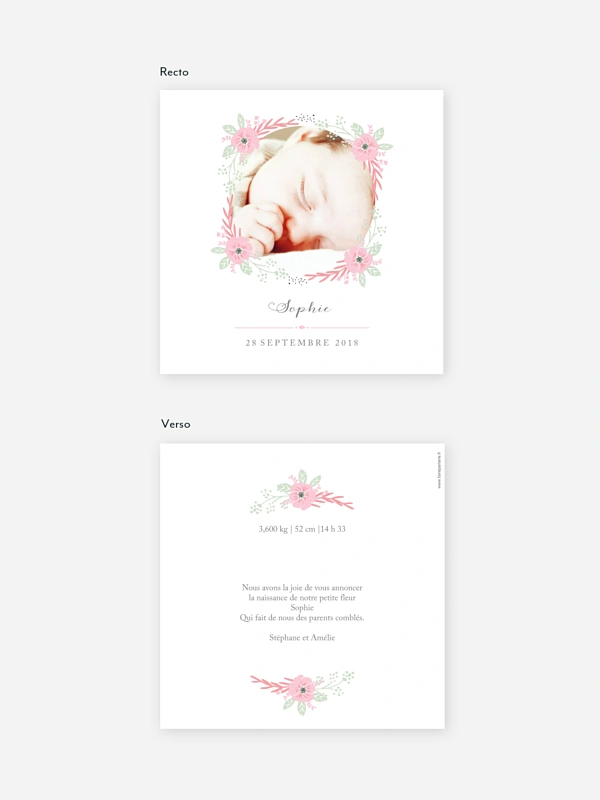 Faire-part naissance Couronne fleurie