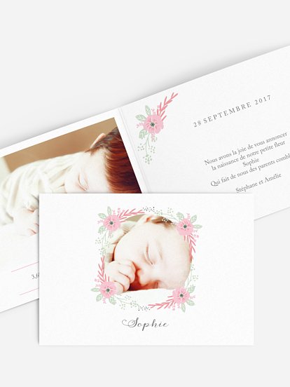 Faire-part naissance Couronne fleurie