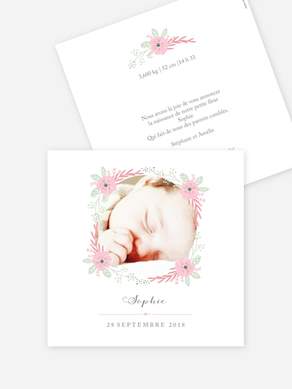 Faire-part naissance Couronne fleurie