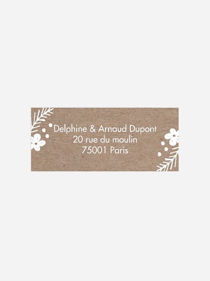 Étiquette expéditeur baptême Kraft floral