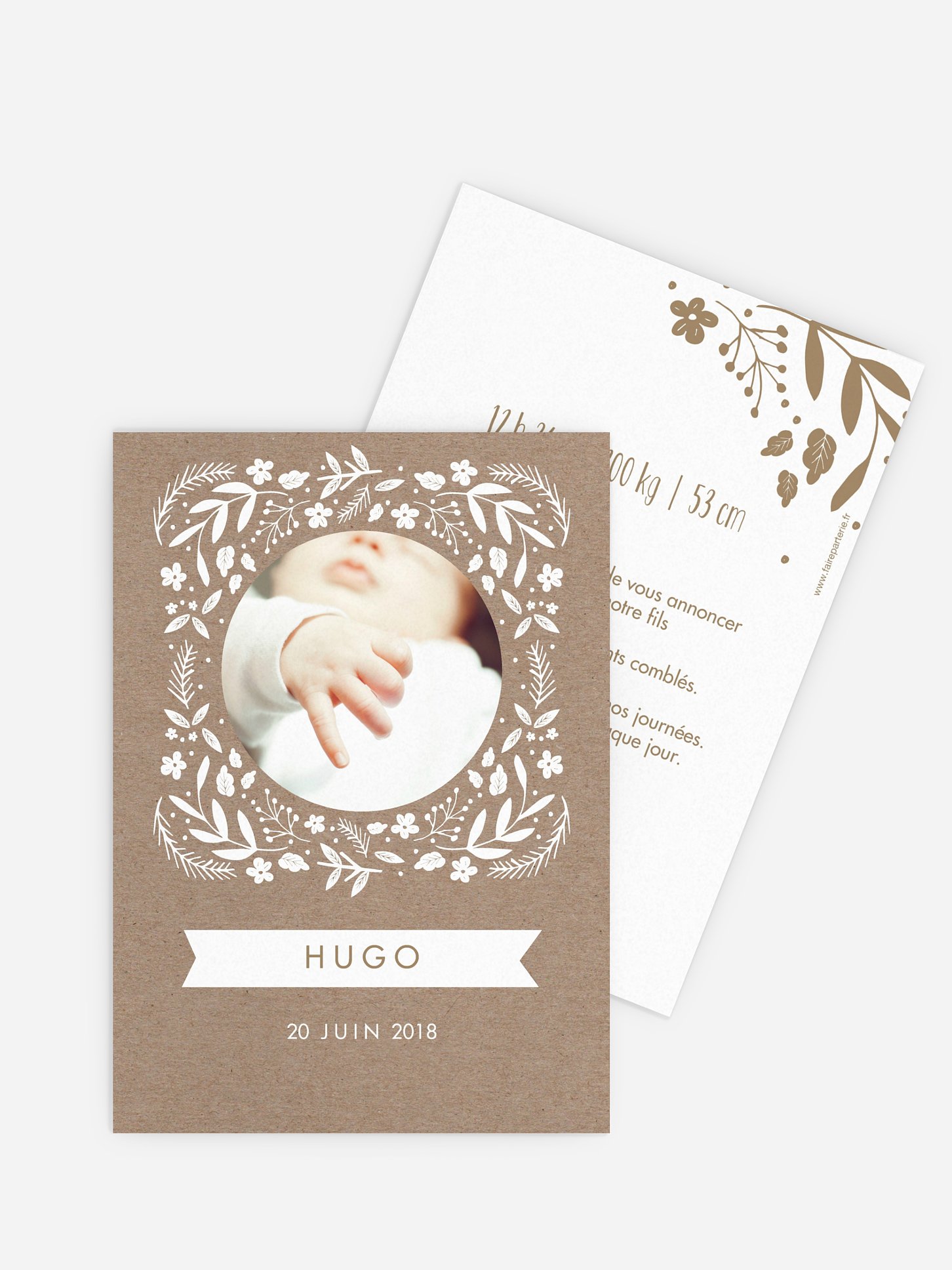 Faire-part naissance Kraft Floral